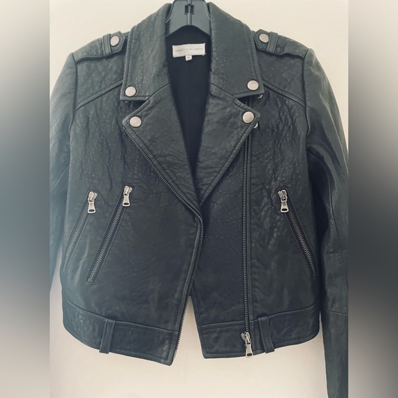 Designer Vintage Rebecca Vallance Black Pebbled Moto Leather Jacket Size 8 - Picture 10 of 11